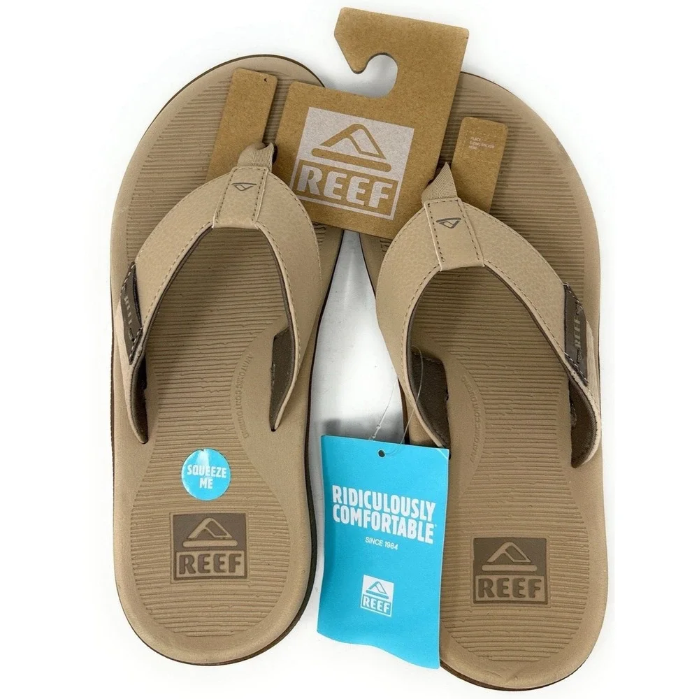 NEW‎ REEF SANTA ANA Men's Sandals Flip Flop CJ4017 Leather SAND Tan Beige Size 8